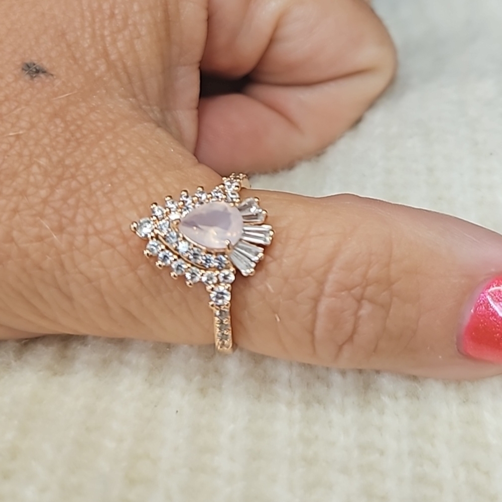 Rose Gold and Silver Women's Ring with Crystal Accents